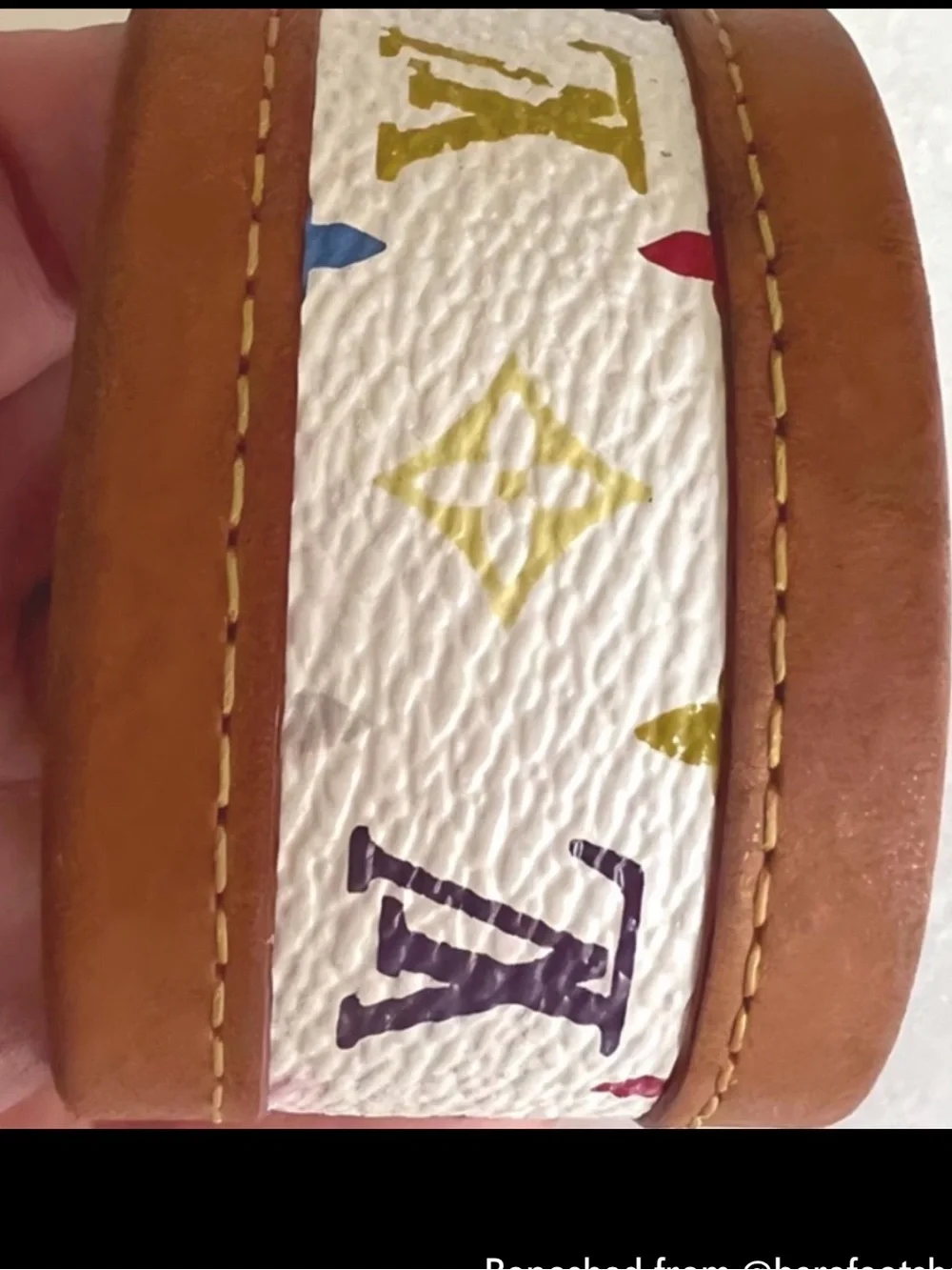 Louis Vuitton White Multicolor Monogram Leather Bracelet with Gold Hardware EUC